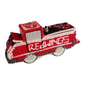 Vtg Handmade Plastic Needlepoint Canvas Red Wings Detroit Hockey Truck Craft